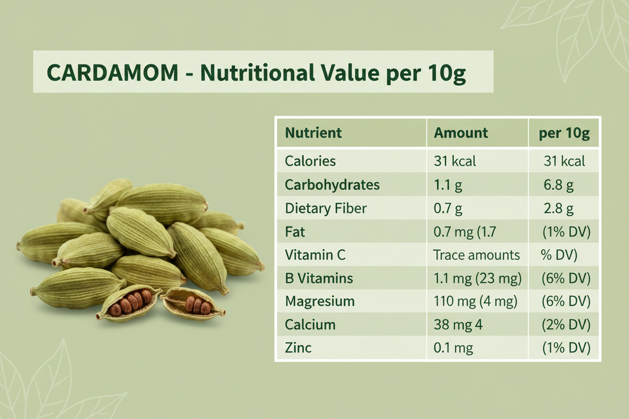 CARDAMOM NUTRITION VALUE PER 10 GMS