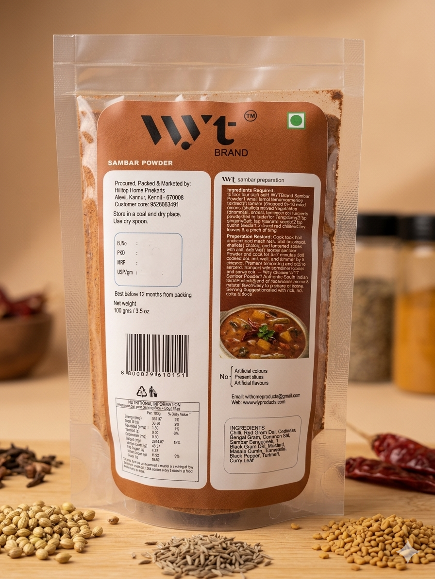 Sambar powder WYT brand Tamil Nadu style 300 g (pack of 3 of 100 gms)